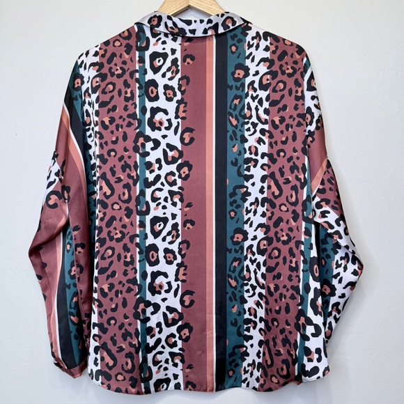 ASOS | Animal Print Stripe Lightweight Charmeuse Satin Oversized Boxy Blouse - Picture 4 of 15